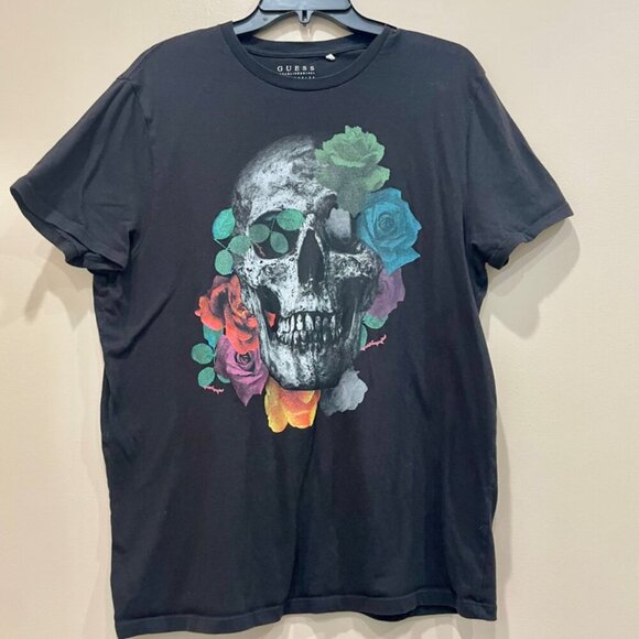 GUESS SKULL ROSES T-SHIRT BLACK EMO GOTHIC SIZE LARGE - Picture 7 of 12